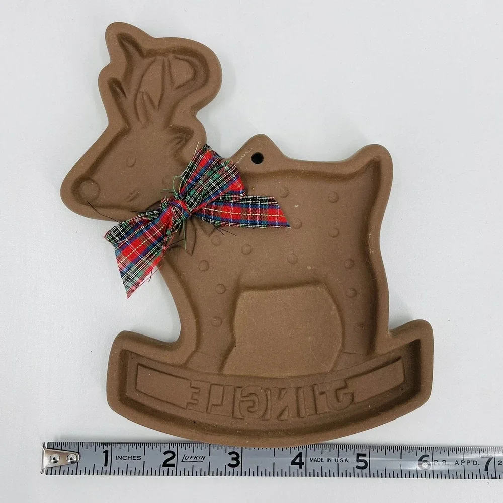 Hartstone Stoneware Cookie‎ Mold Rocking Reindeer Jingle Christmas Vintage USA